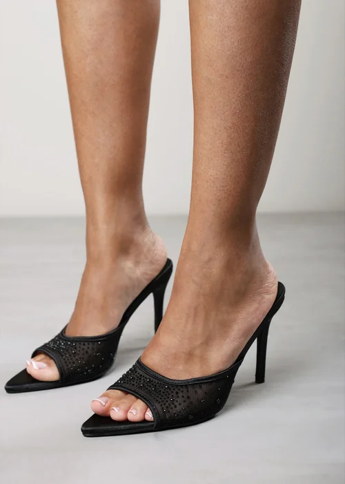Where's That From Qorelle Black Mesh Mules With Diamante Detail - 8 Image 6