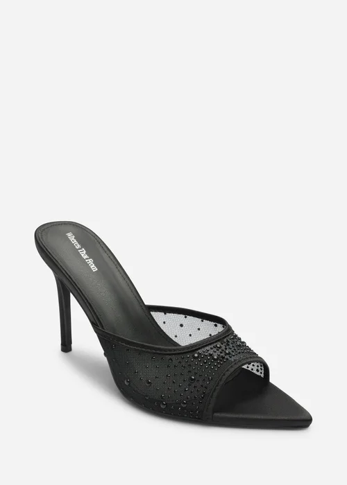 Where's That From Qorelle Black Mesh Mules With Diamante Detail - 8 Image 3