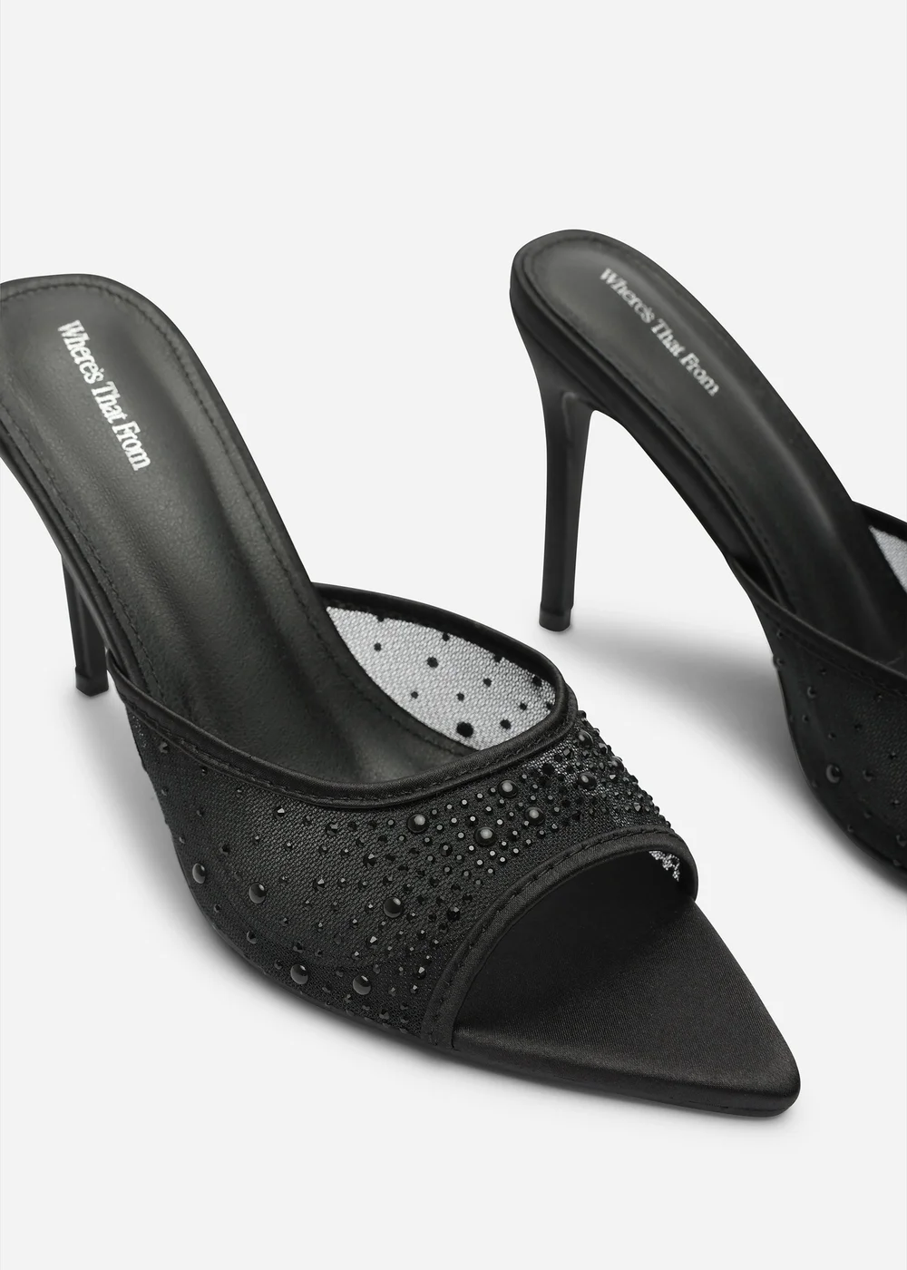 Where's That From Qorelle Black Mesh Mules With Diamante Detail - 8 Image 5