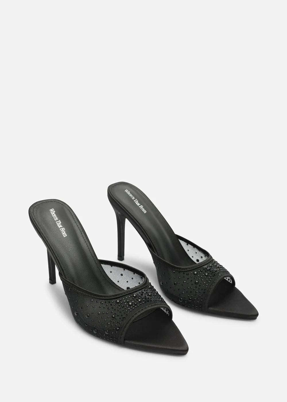 Where's That From Qorelle Black Mesh Mules With Diamante Detail - 8 Image 4