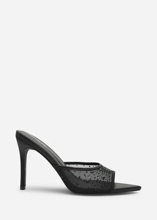 Where's That From Qorelle Black Mesh Mules With Diamante Detail - 8 Image 1