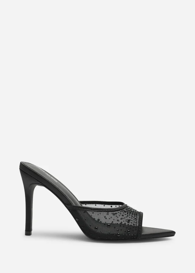 Where's That From Qorelle Black Mesh Mules With Diamante Detail