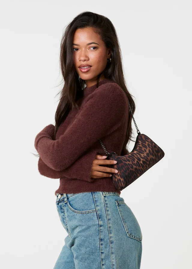 Pink Vanilla Brown Fluffy Knit Cropped Jumper