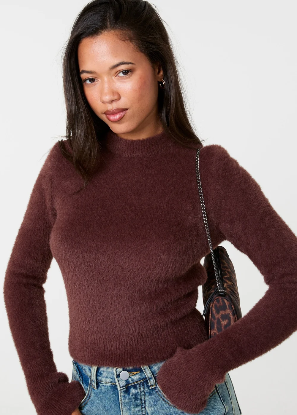Pink Vanilla Brown Fluffy Knit Cropped Jumper - S/M Image 3