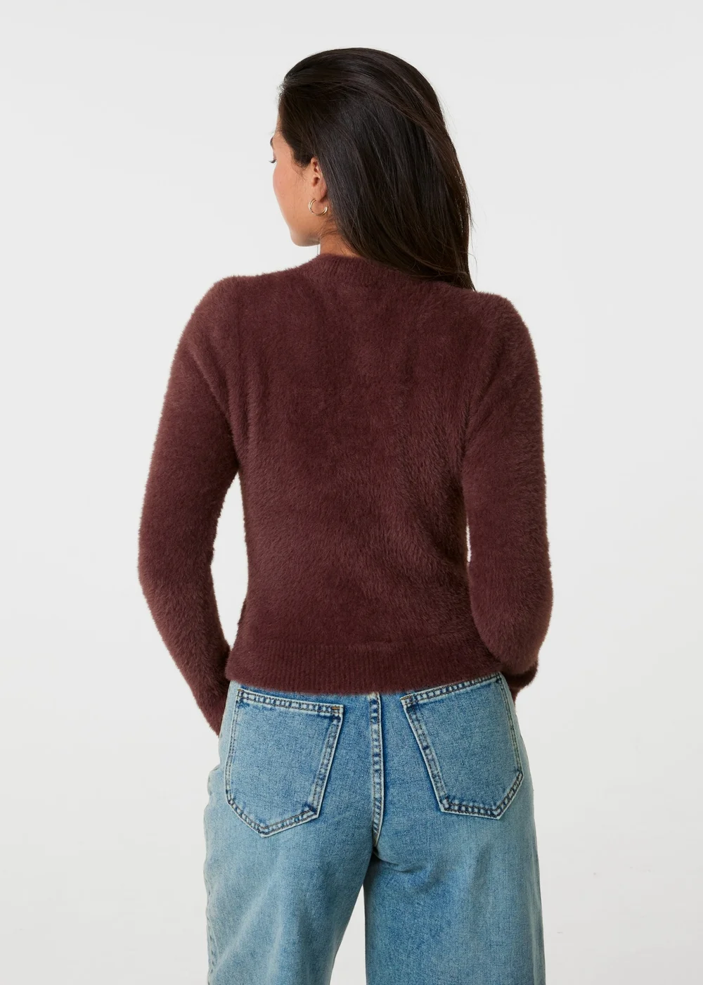 Pink Vanilla Brown Fluffy Knit Cropped Jumper - S/M Image 4
