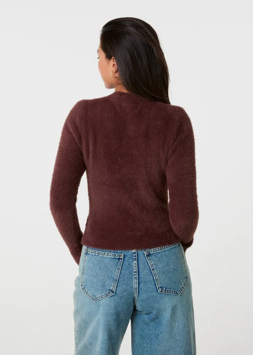 Pink Vanilla Brown Fluffy Knit Cropped Jumper - S/M Image 4