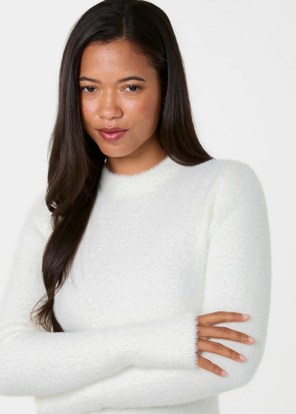 Pink Vanilla Ivory Fluffy Knit Cropped Jumper - M/L Image 3