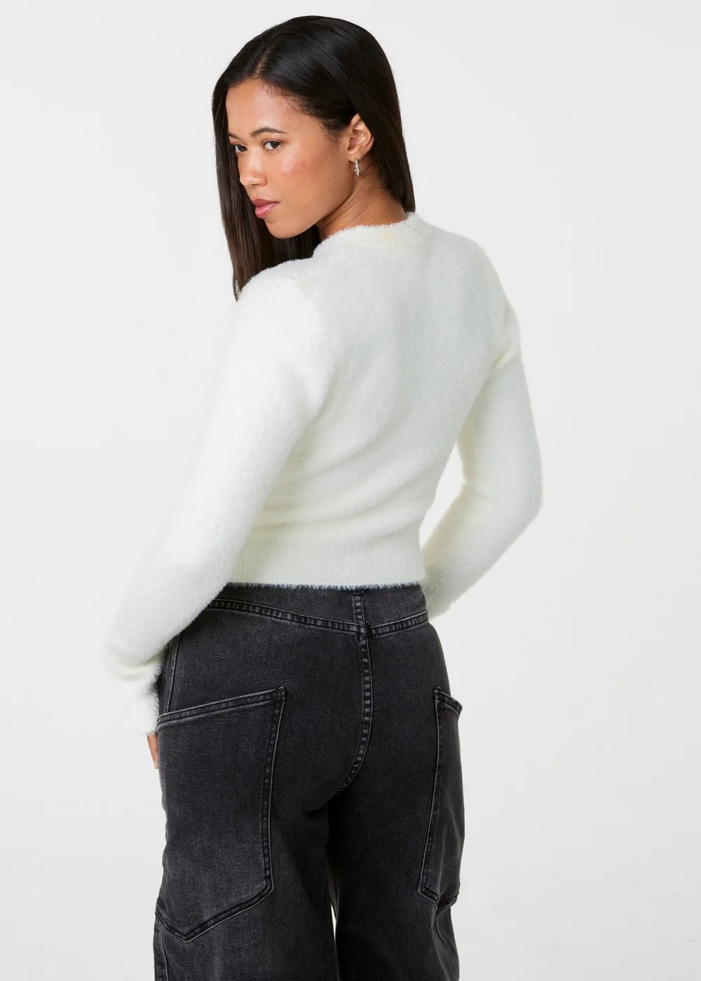 Pink Vanilla Ivory Fluffy Knit Cropped Jumper - M/L Image 4