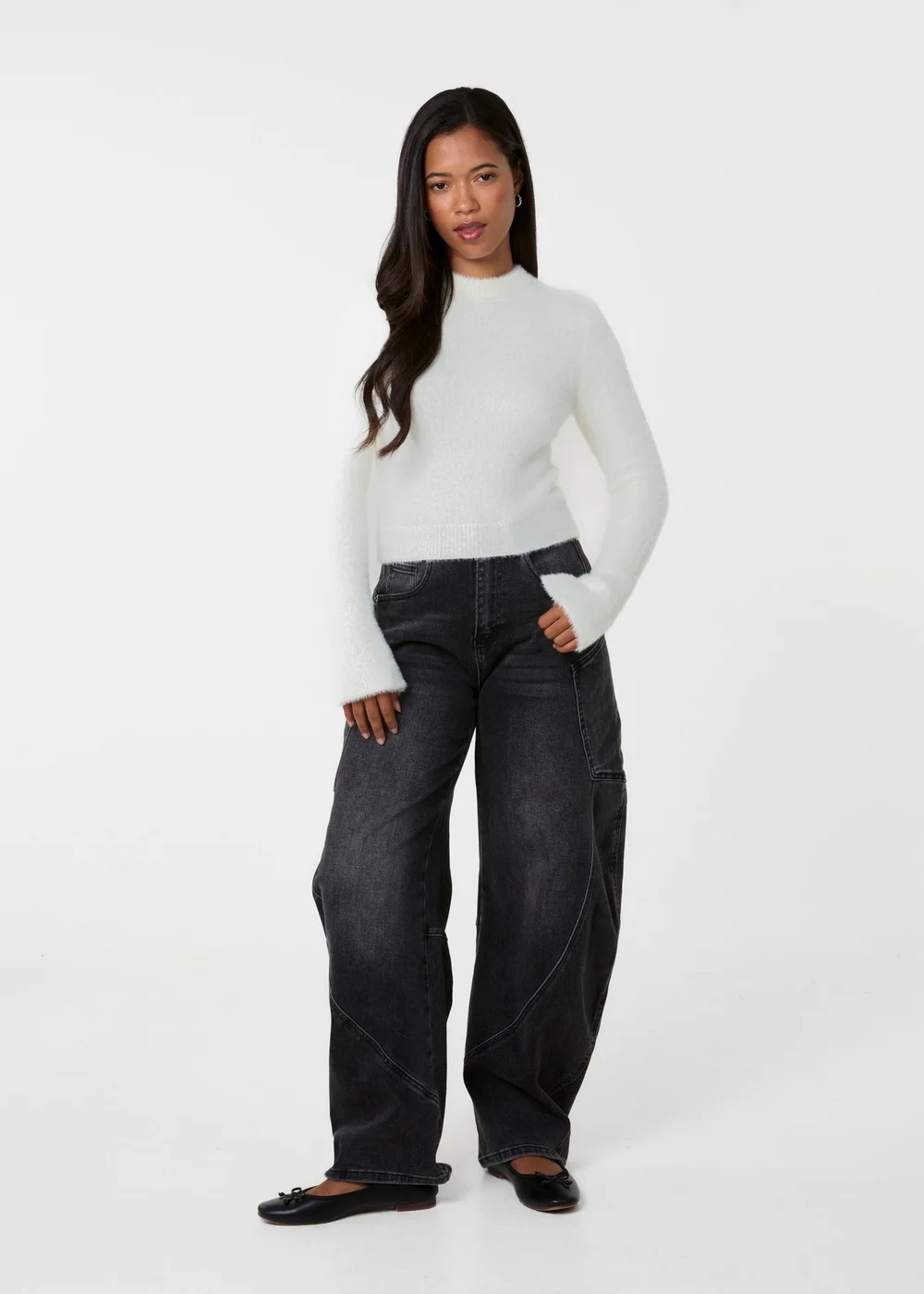 Pink Vanilla Ivory Fluffy Knit Cropped Jumper - M/L Image 2