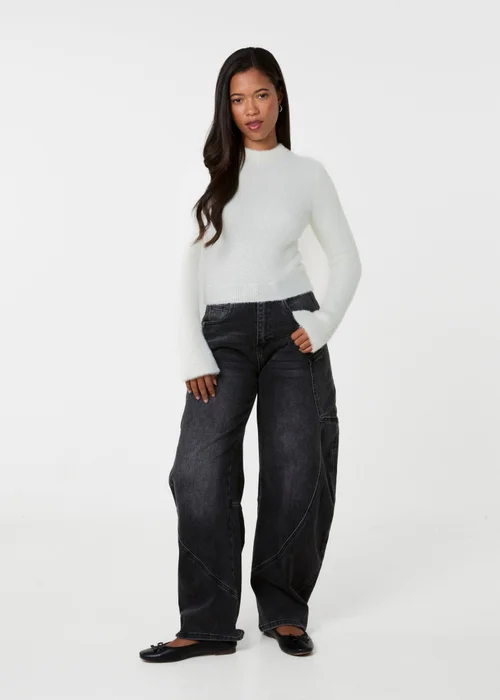 Pink Vanilla Ivory Fluffy Knit Cropped Jumper - M/L Image 2