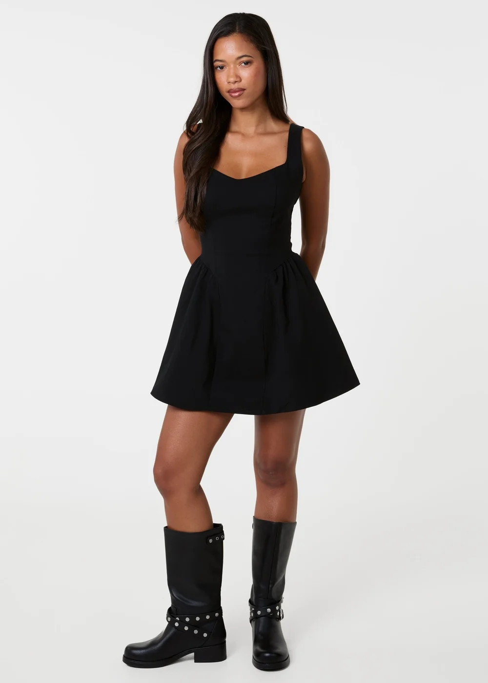 Pink Vanilla Black Bengaline Bra Cup Detailed Gathered Dress - L Image 1