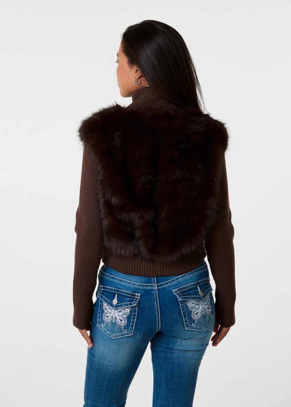 Pink Vanilla Brown Faux Fur Panel Zip Jacket - S Image 4