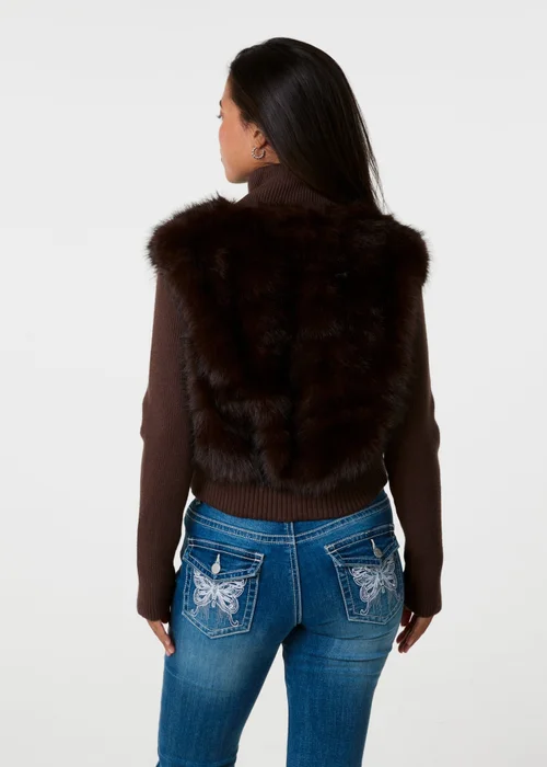 Pink Vanilla Brown Faux Fur Panel Zip Jacket - S Image 4