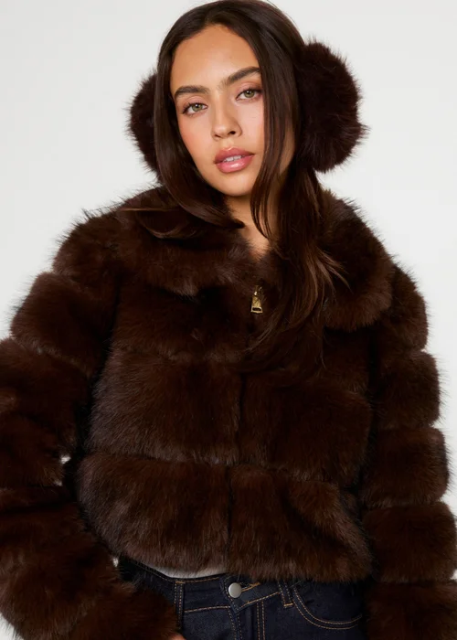 Pink Vanilla Brown Faux Fur Cropped Coat - S/M Image 1