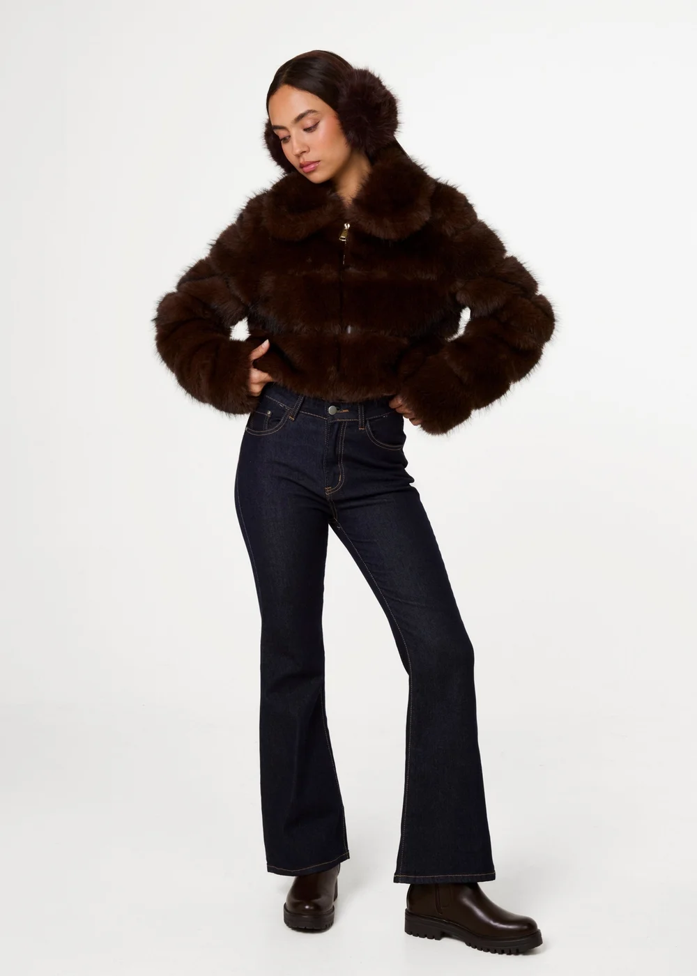 Pink Vanilla Brown Faux Fur Cropped Coat - S/M Image 3