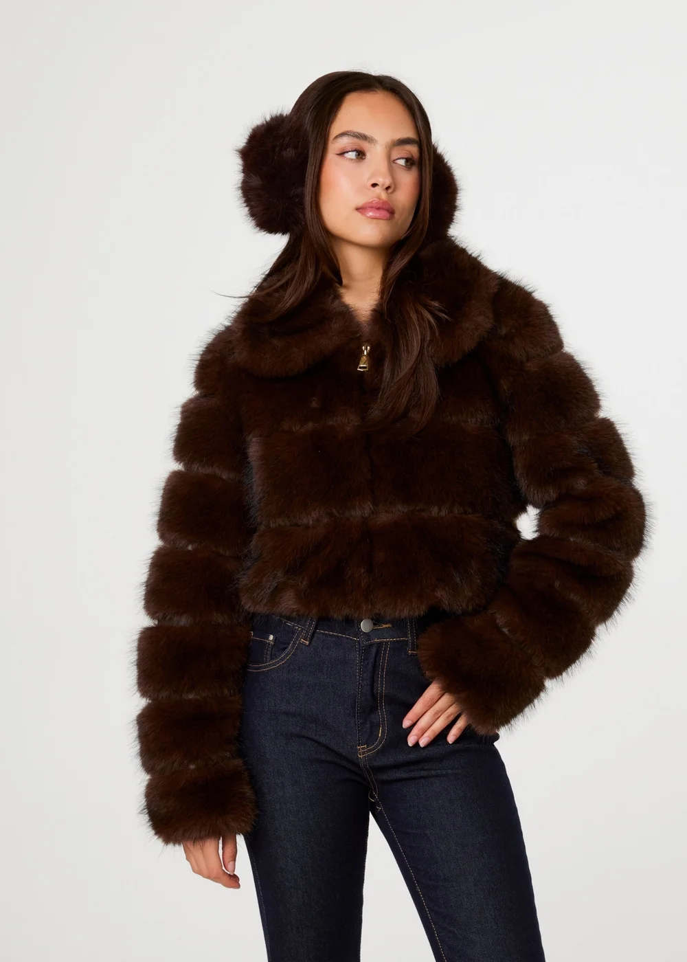 Pink Vanilla Brown Faux Fur Cropped Coat - S/M Image 2