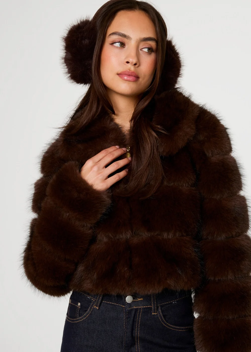 Pink Vanilla Brown Faux Fur Cropped Coat - S/M Image 4