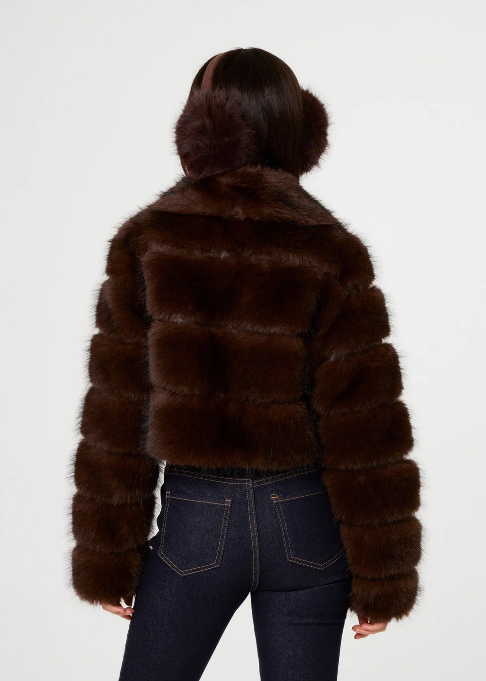 Pink Vanilla Brown Faux Fur Cropped Coat - S/M Image 5