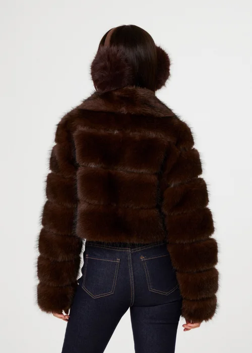 Pink Vanilla Brown Faux Fur Cropped Coat - S/M Image 5