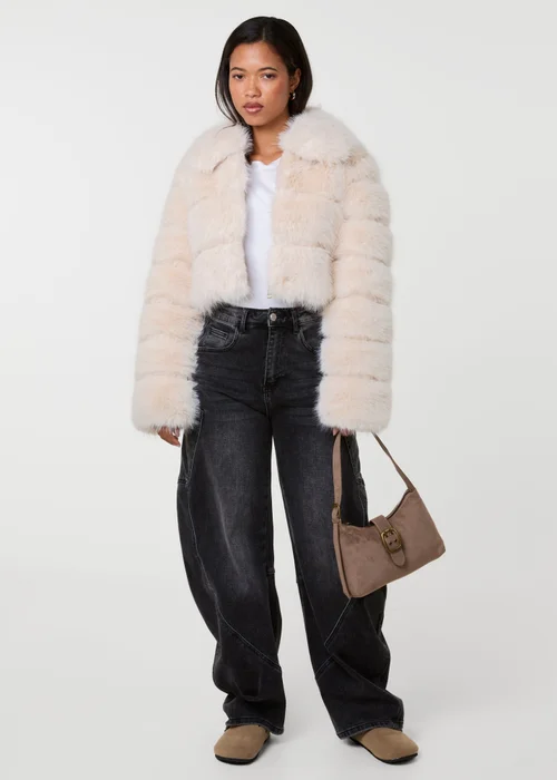 Pink Vanilla Cream Faux Fur Cropped Coat - M/L Image 3
