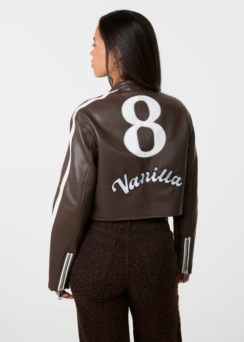 Pink Vanilla Brown Contrast Belted Biker Jacket - S Image 4