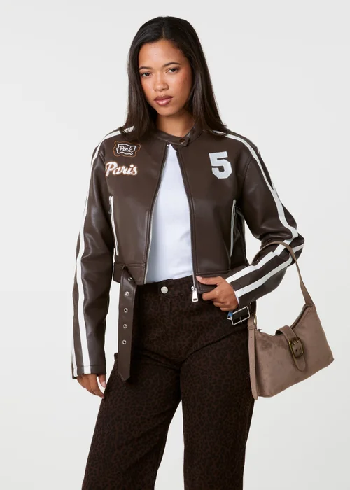 Pink Vanilla Brown Contrast Belted Biker Jacket - S Image 1