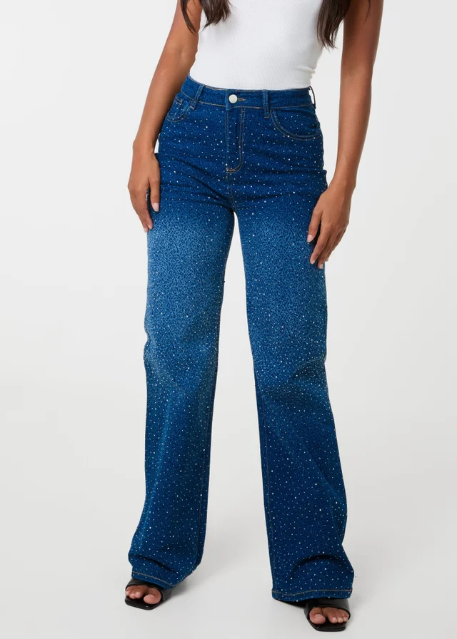 Pink Vanilla Brown Animal Print Sparkly Wide Leg Jeans