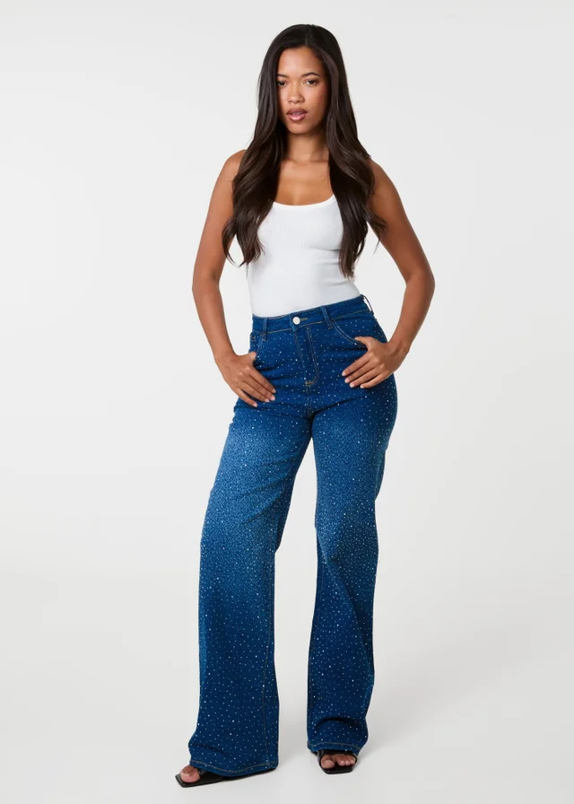 Pink Vanilla Brown Animal Print Sparkly Wide Leg Jeans