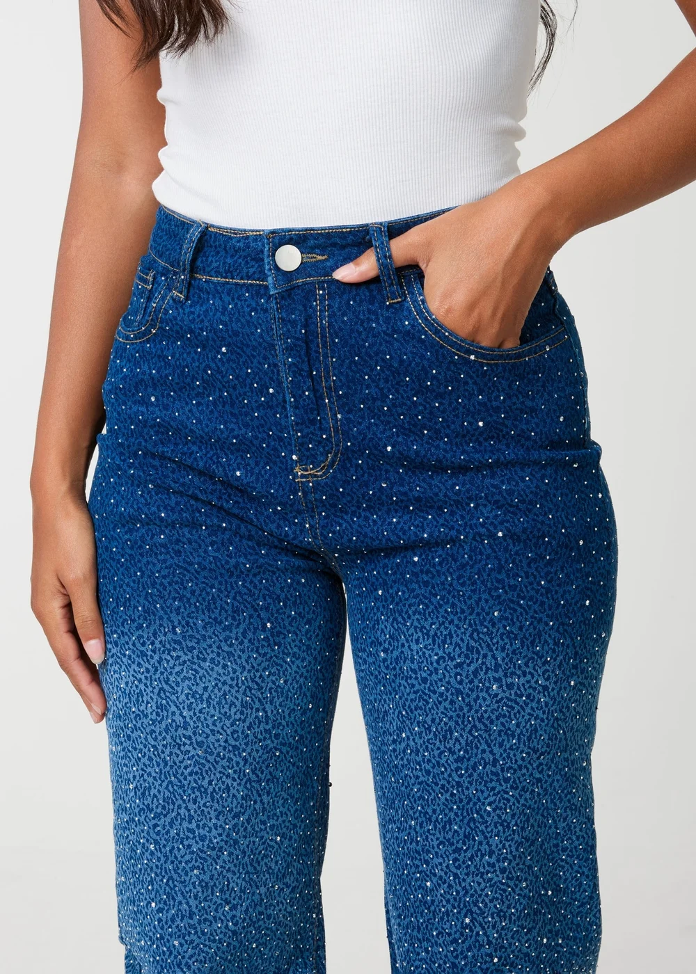Pink Vanilla Brown Animal Print Sparkly Wide Leg Jeans - 8 Image 3