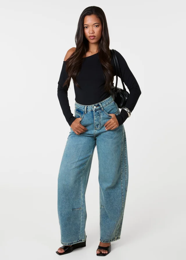 Pink Vanilla Blue Seam Detail Wide Leg Jeans