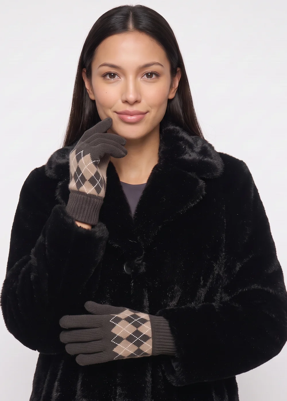 Gini London Multi Argyle Print Gloves - One Size Image 2