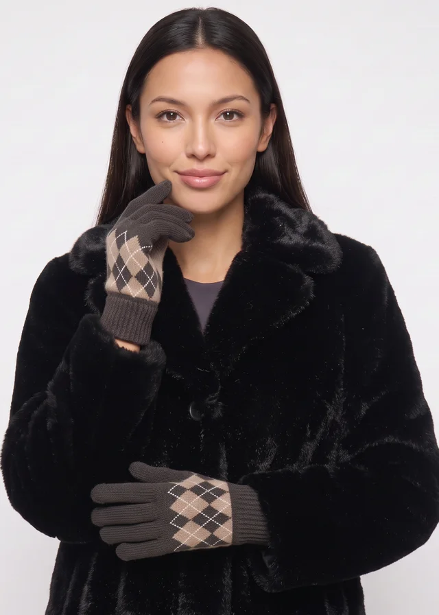 Gini London Multi Argyle Print Gloves