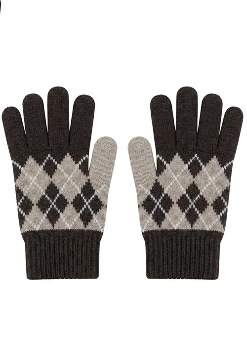 Gini London Multi Argyle Print Gloves - One Size Image 1