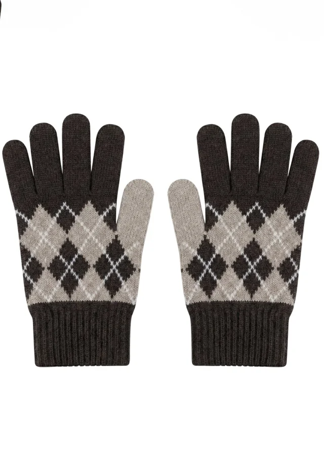 Gini London Multi Argyle Print Gloves