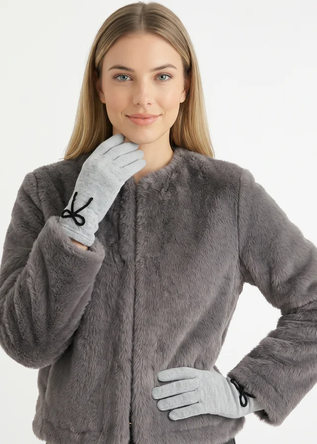 Gini London Grey Bow Gloves