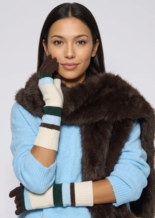 Gini London Multi Ladies Longline Striped Gloves