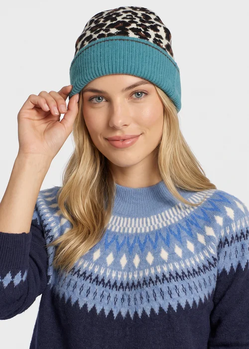 Gini London Multi Ladies Animal Beanie Contrast Cuff Hat - One Size Image 1