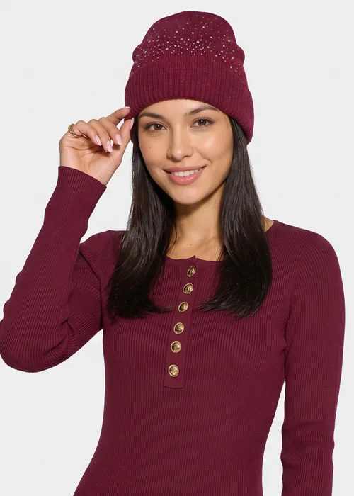 Gini London Burgundy Ladies Embellished Beanie Hat - One Size Image 2