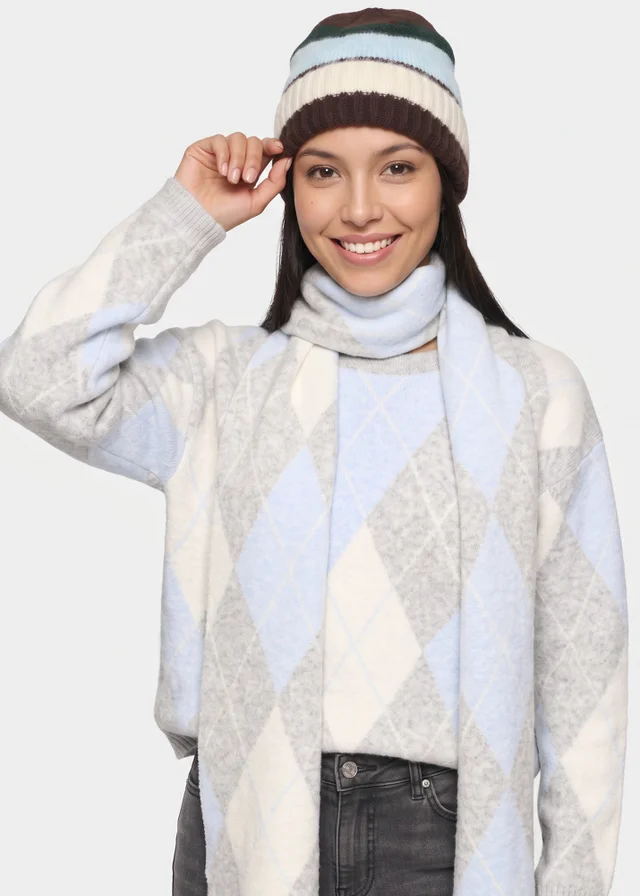 Gini London Multi Ladies Striped Beanie Hat