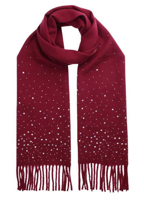 Gini London Burgundy Ladies Embellished Tassel Scarf - One Size Image 1