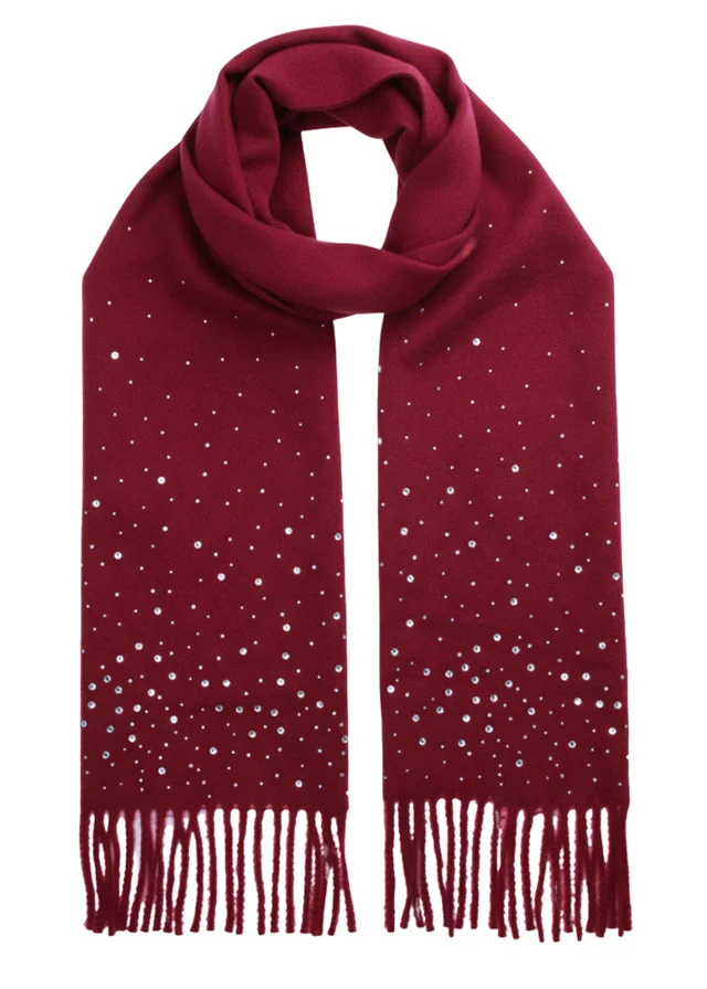 Gini London Burgundy Ladies Embellished Tassel Scarf