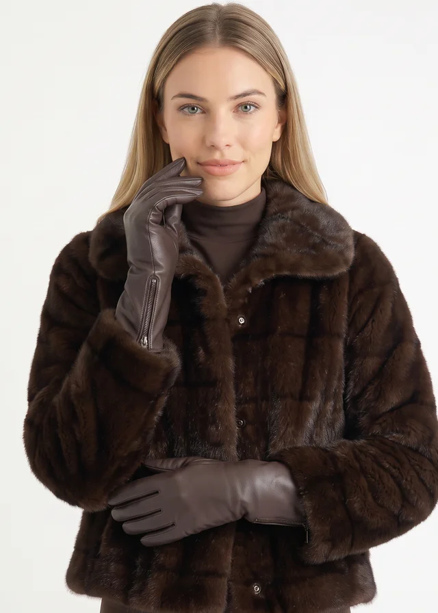 Gini London Brown Ladies Faux Leather Side Zip Gloves