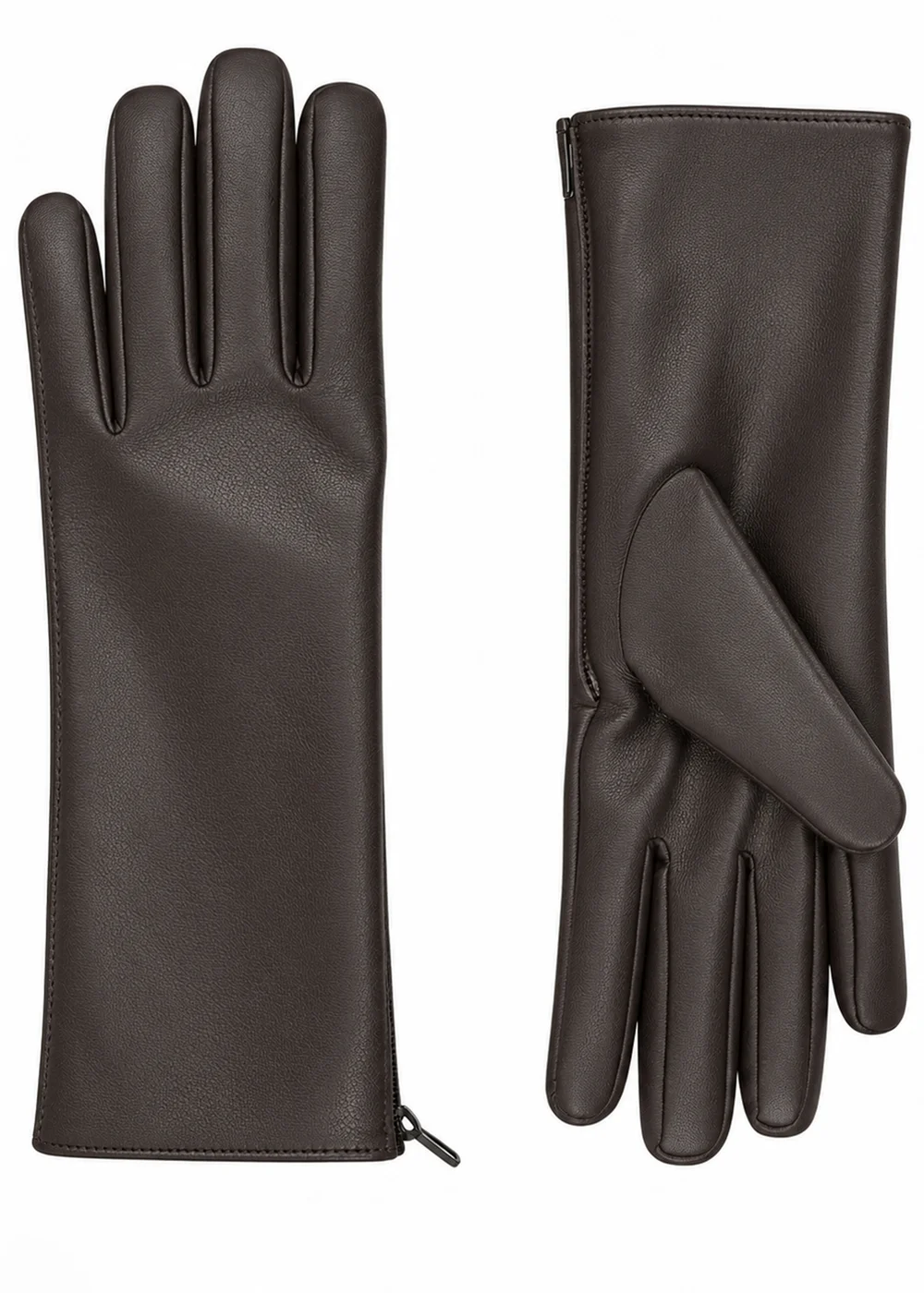 Gini London Brown Ladies Faux Leather Side Zip Gloves - One Size Image 1