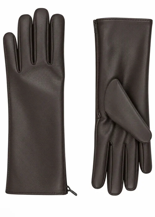 Gini London Brown Ladies Faux Leather Side Zip Gloves - One Size Image 1
