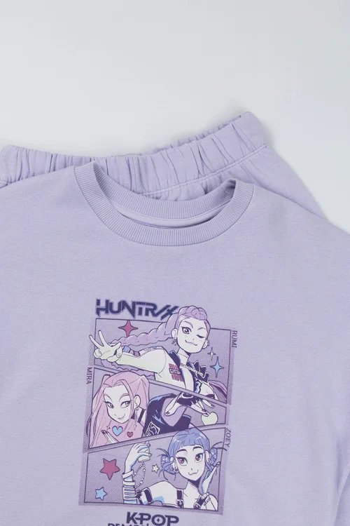 Vanilla Underground KPop Demon Hunters Girls Purple Huntrix Sweatshirt & Joggers Set (5-14 Yrs) - 5-6 Yrs Image 3