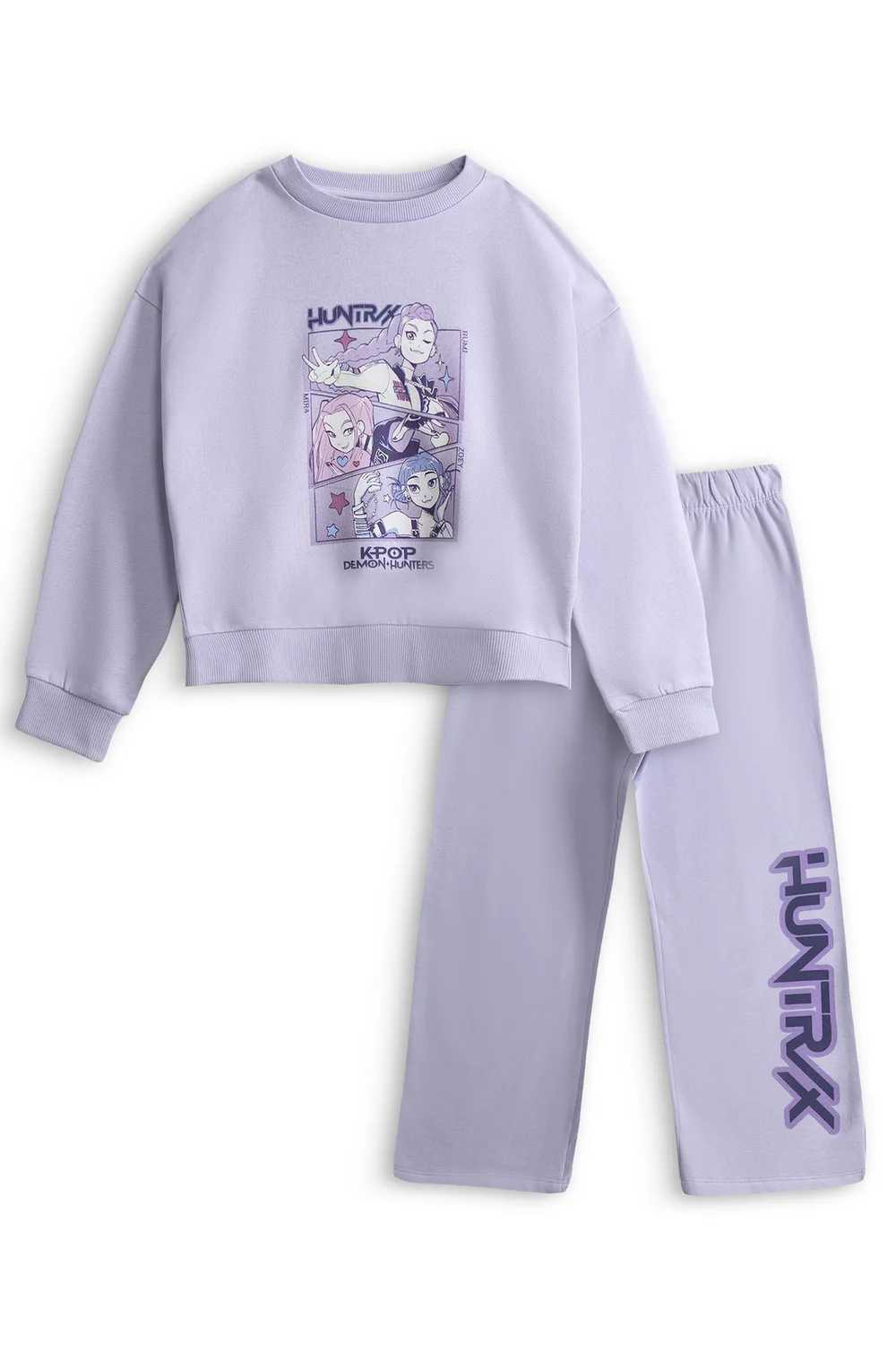 Vanilla Underground KPop Demon Hunters Girls Purple Huntrix Sweatshirt & Joggers Set (5-14 Yrs) - 5-6 Yrs Image 1