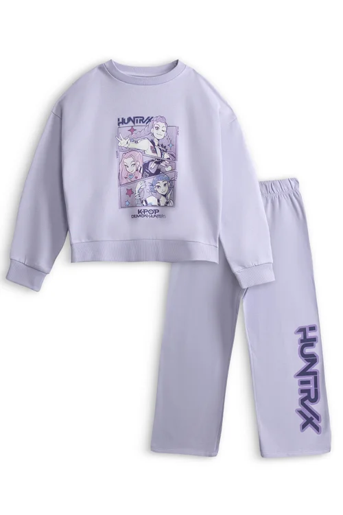 Vanilla Underground KPop Demon Hunters Girls Purple Huntrix Sweatshirt & Joggers Set (5-14 Yrs) - 5-6 Yrs Image 1