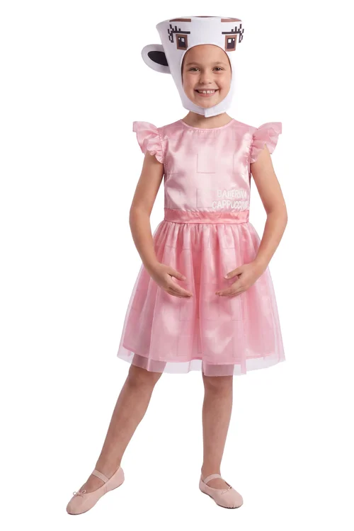 Vanilla Underground Steal A Brainrot Girls Pink Ballerina Cappucina 2 Piece Costume (4-8 Yrs) - 6-8 Yrs Image 1