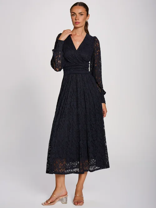 Jolie Moi Navy Long Sleeve Printed Lace Maxi Dress - 12 Image 3