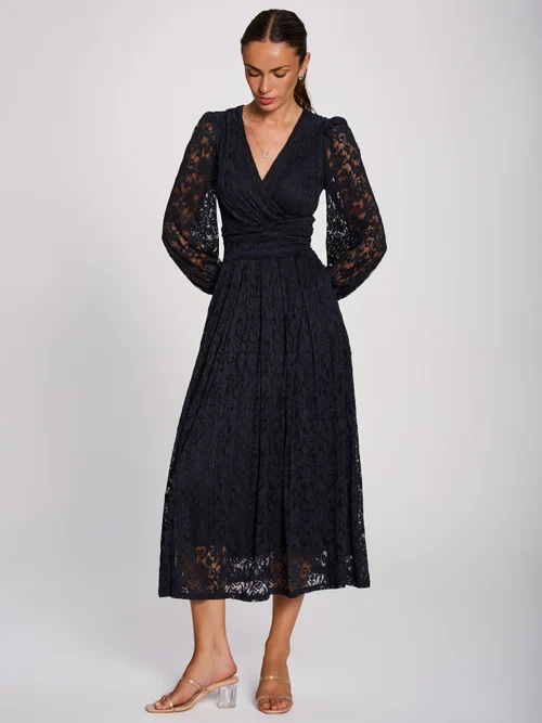 Jolie Moi Navy Long Sleeve Printed Lace Maxi Dress - 12 Image 5